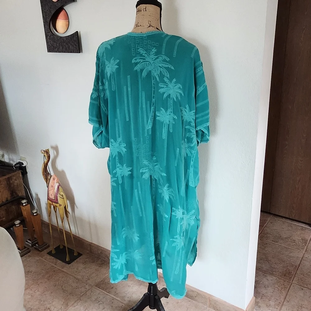 Johnny Was Georgia Teal Embroidered Kimono Duster Cover-up O/S, S, M, L, XL, 1X - Picture 3 of 7